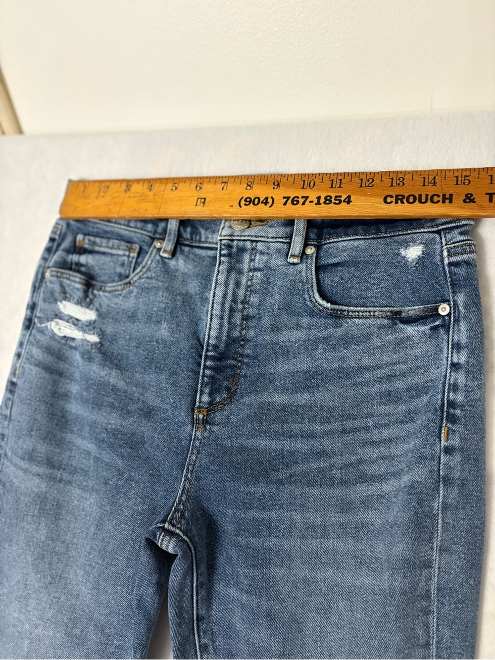 LOFT Women's High Rise Skinny Jeans in Dark Blue with Distressed Details SIZE 10 - Picture 7 of 9